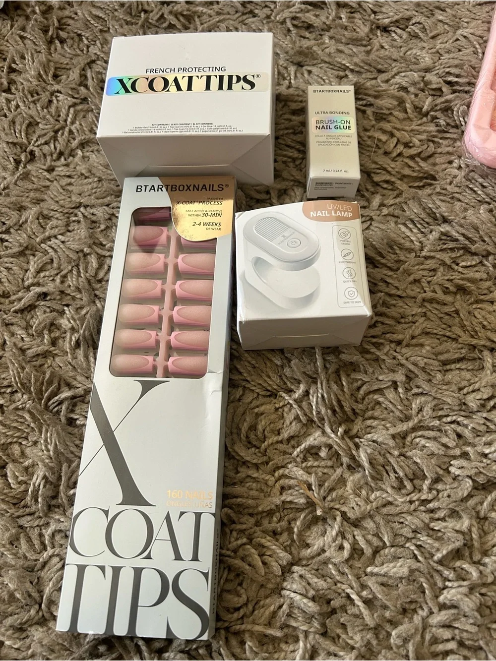 Pink Press-On Nail Set with XCOAT TIPS- large kit!